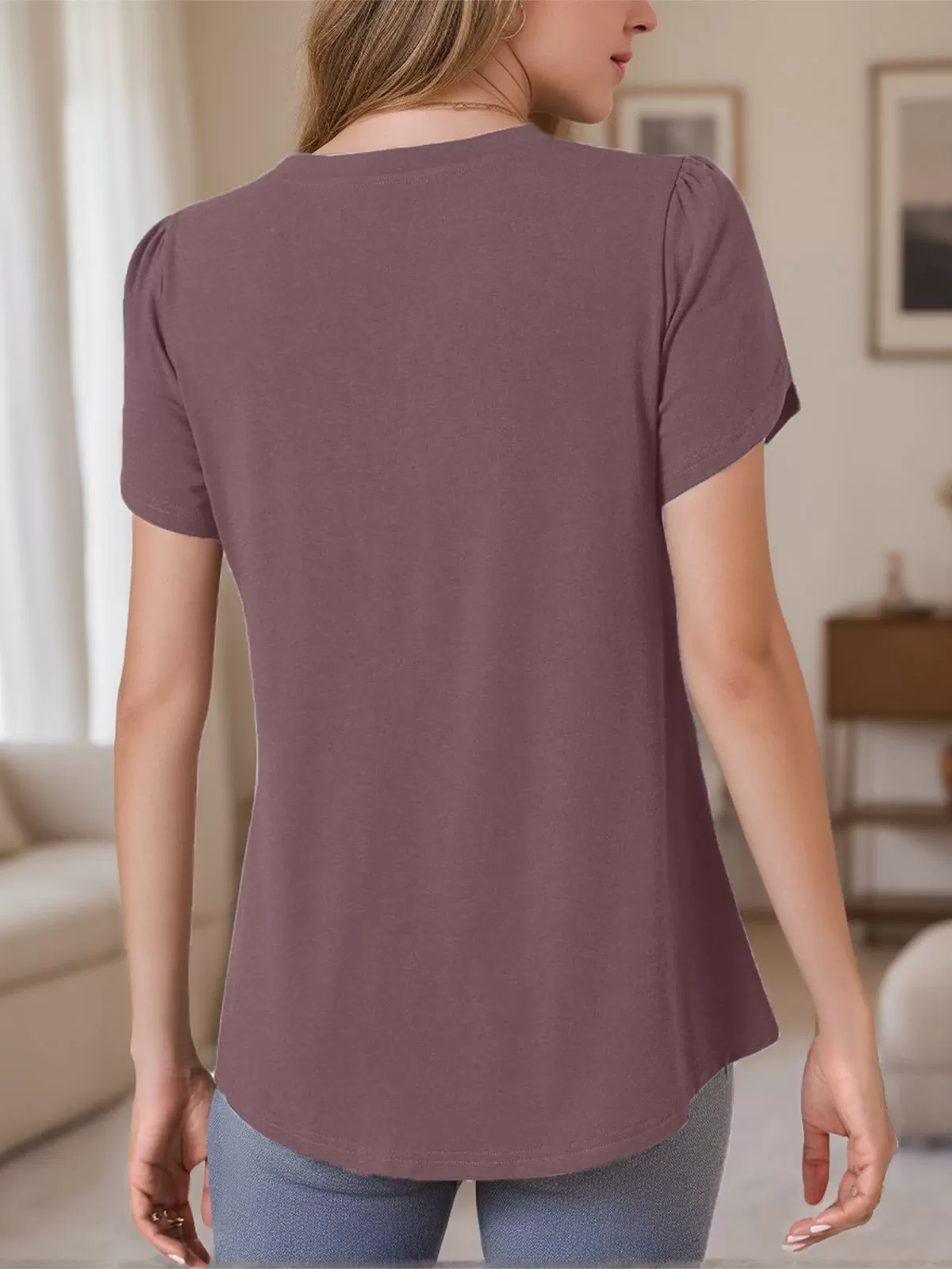 Round Neck Petal Short Sleeve Blouse, 3 of 5