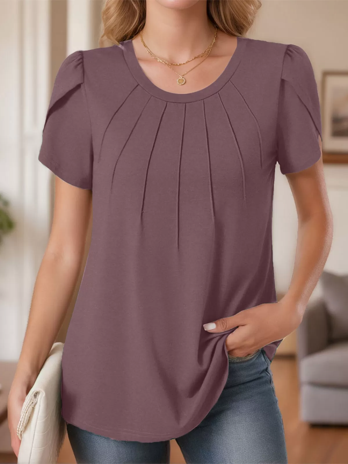 Round Neck Petal Short Sleeve Blouse, 5 of 5