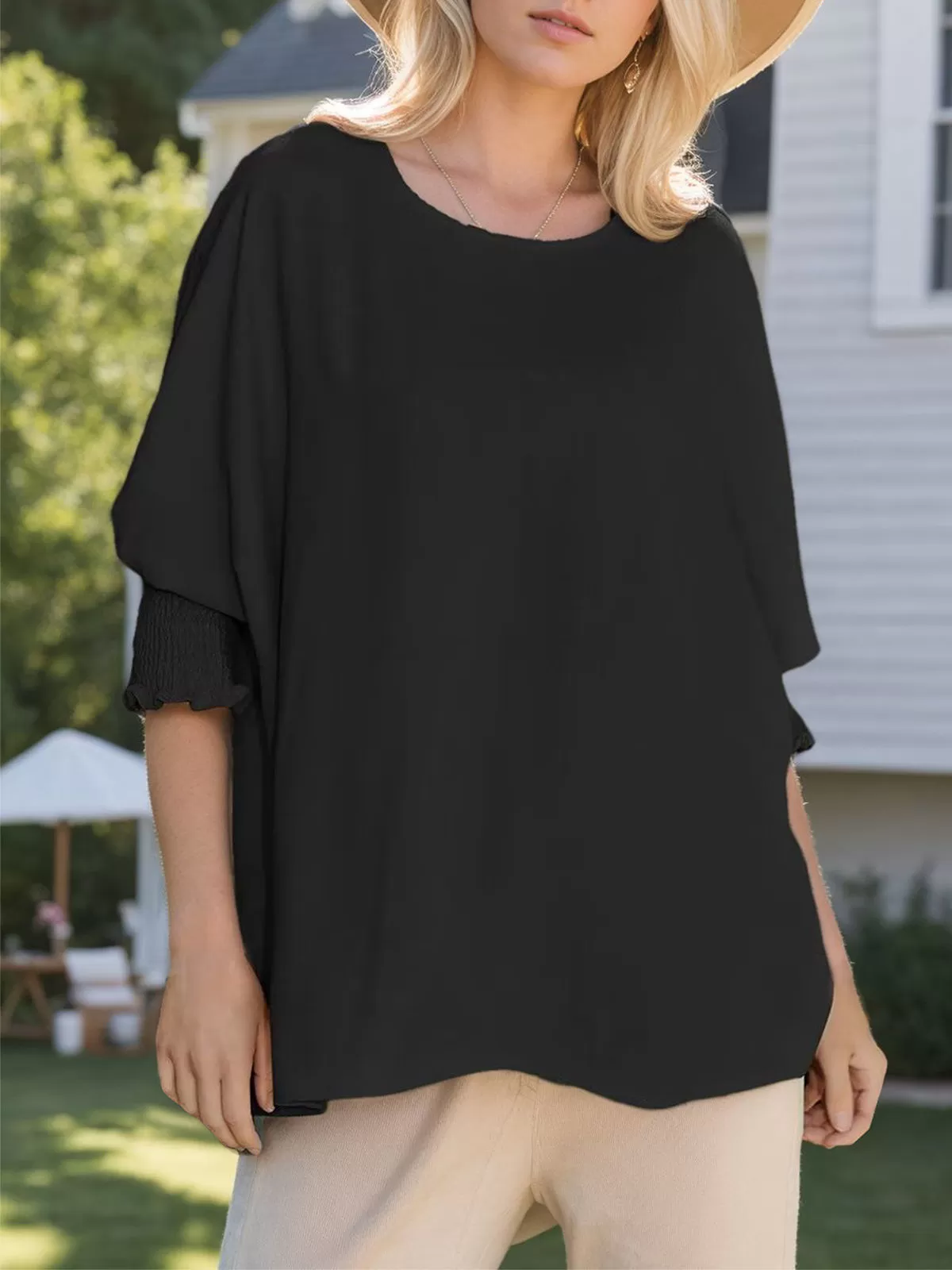 Pleating Round Neck Puff Blouse, 3 of 6