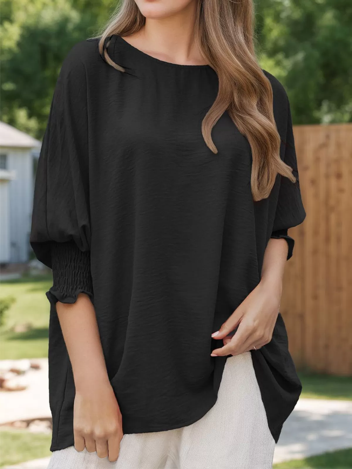 Pleating Round Neck Puff Blouse, 4 of 6