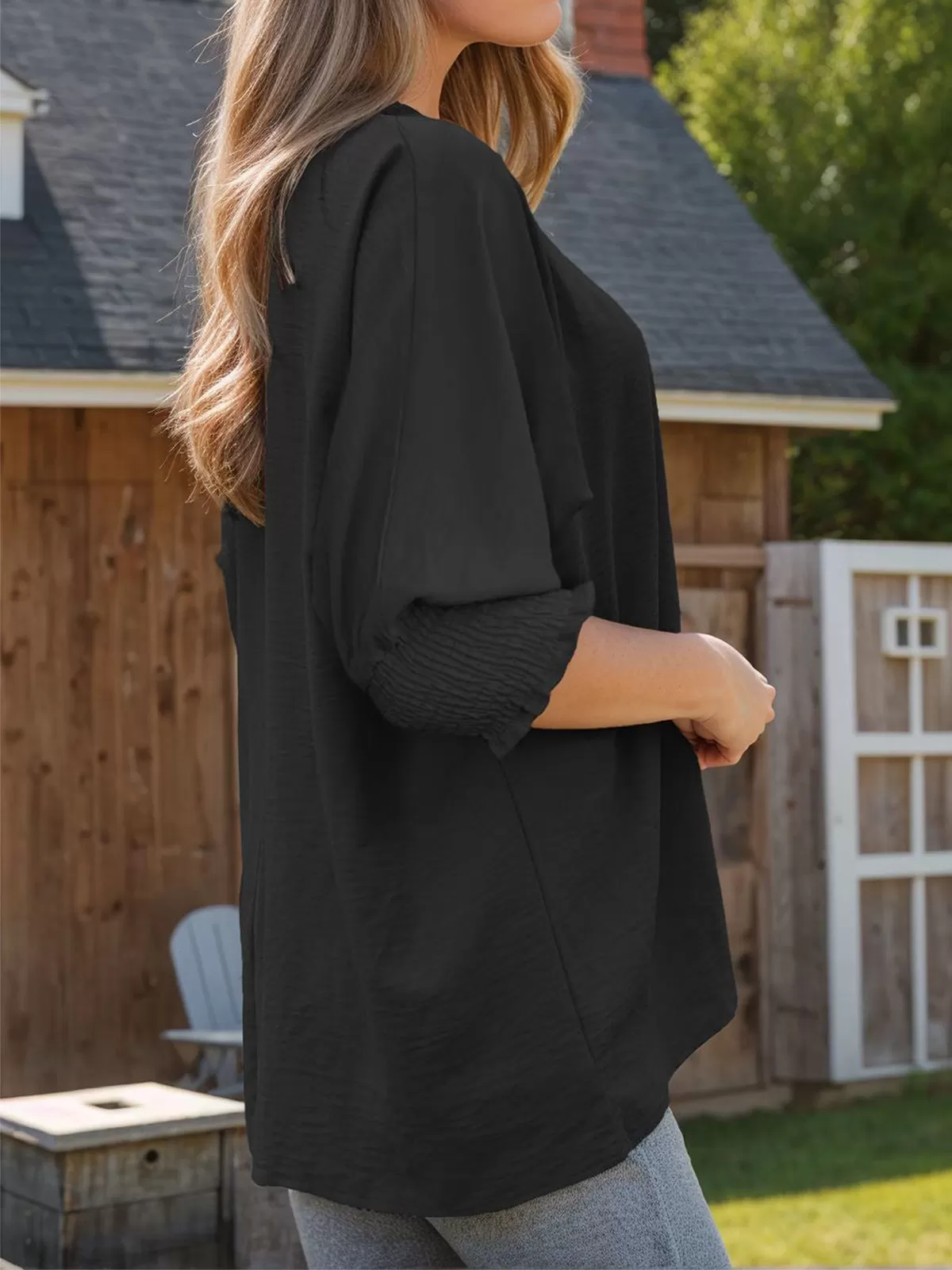 Pleating Round Neck Puff Blouse, 5 of 6