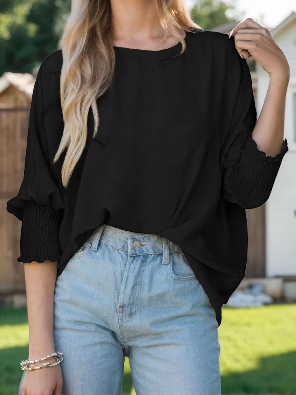 Pleating Round Neck Puff Blouse, 6 of 6