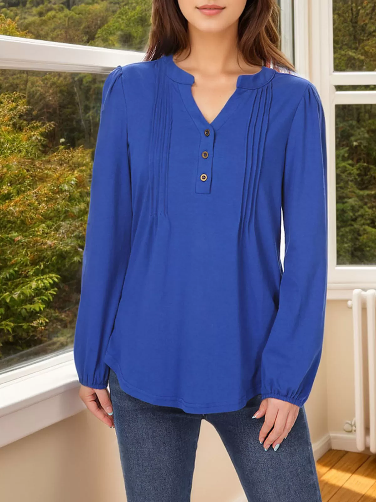 V-neck Lantern Long Sleeve Blouse, 4 of 4