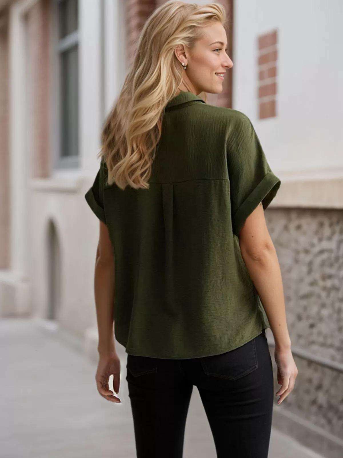 Lapel Cuffed Short Sleeve Blouse, 3 of 4