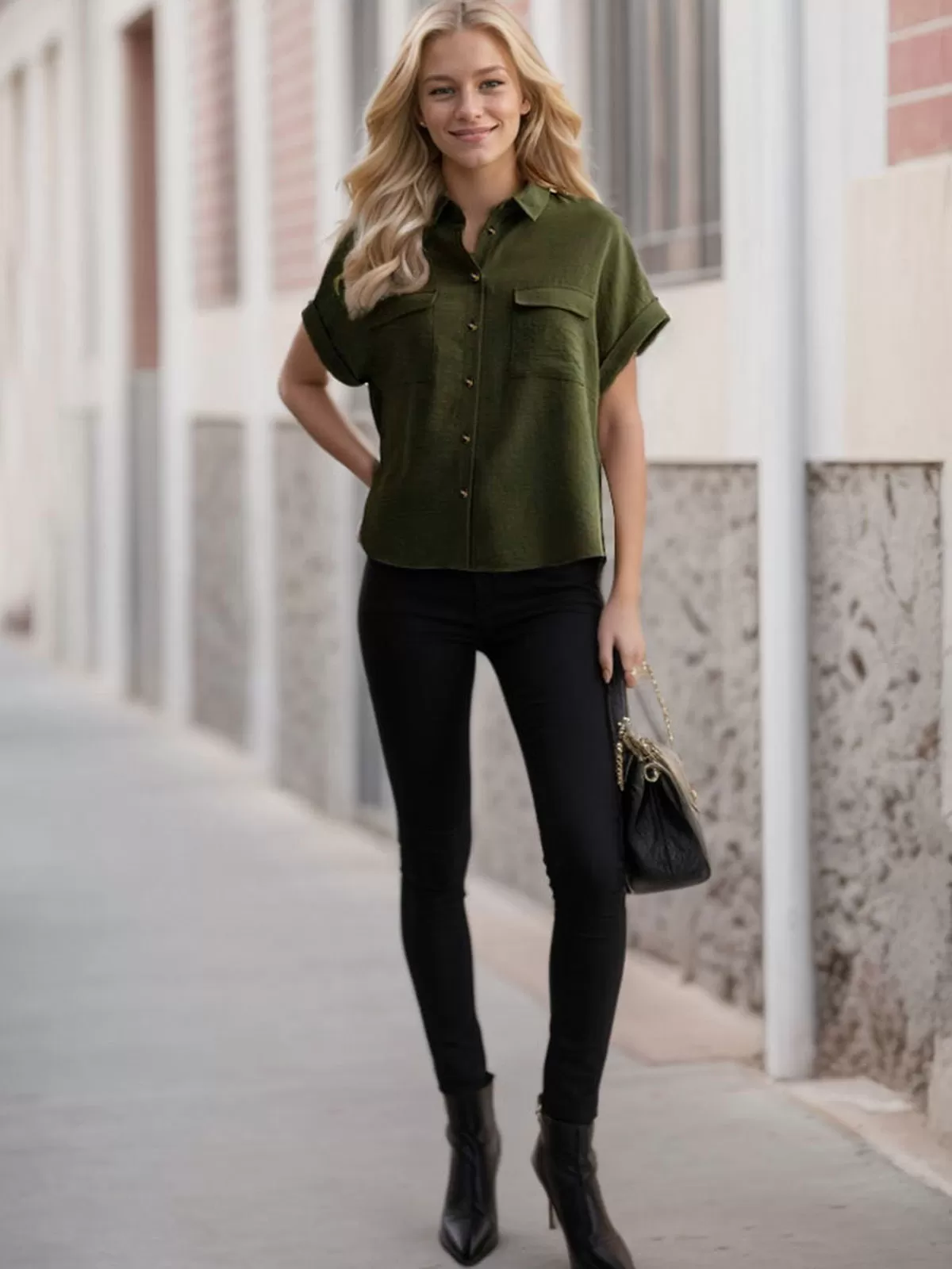 Lapel Cuffed Short Sleeve Blouse, 4 of 4