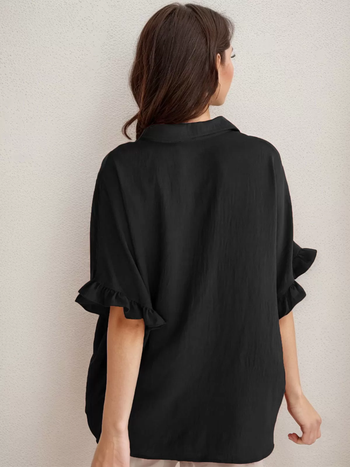 Wrinkle Lapel Flounce Half Sleeve Blouse, 2 of 5