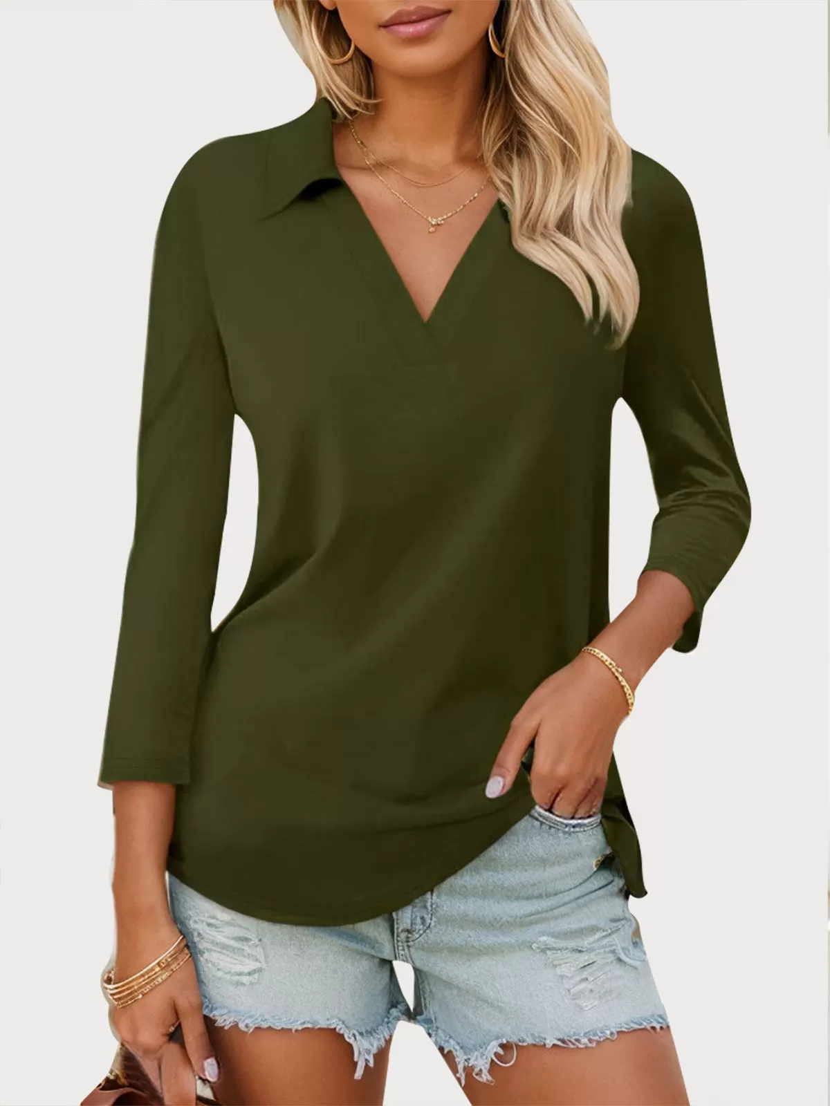V-neck 3/4 Sleeve Blouse, 1 of 6