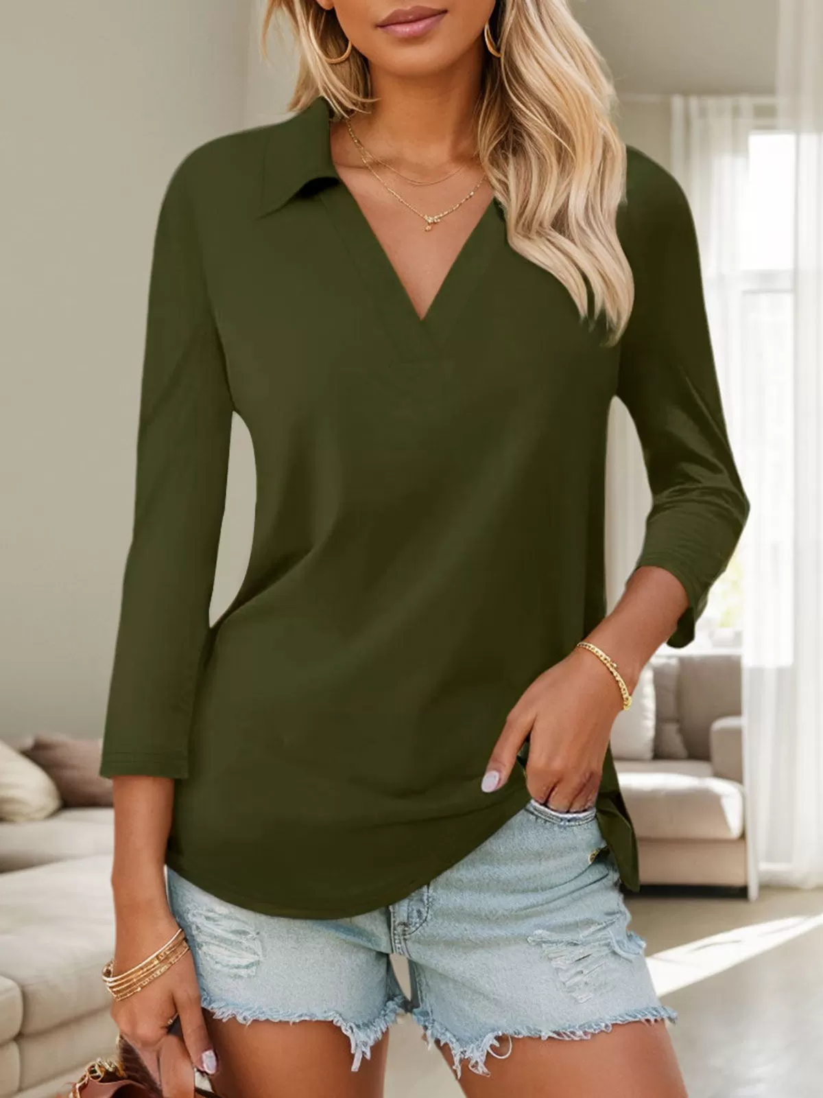 V-neck 3/4 Sleeve Blouse, 2 of 6
