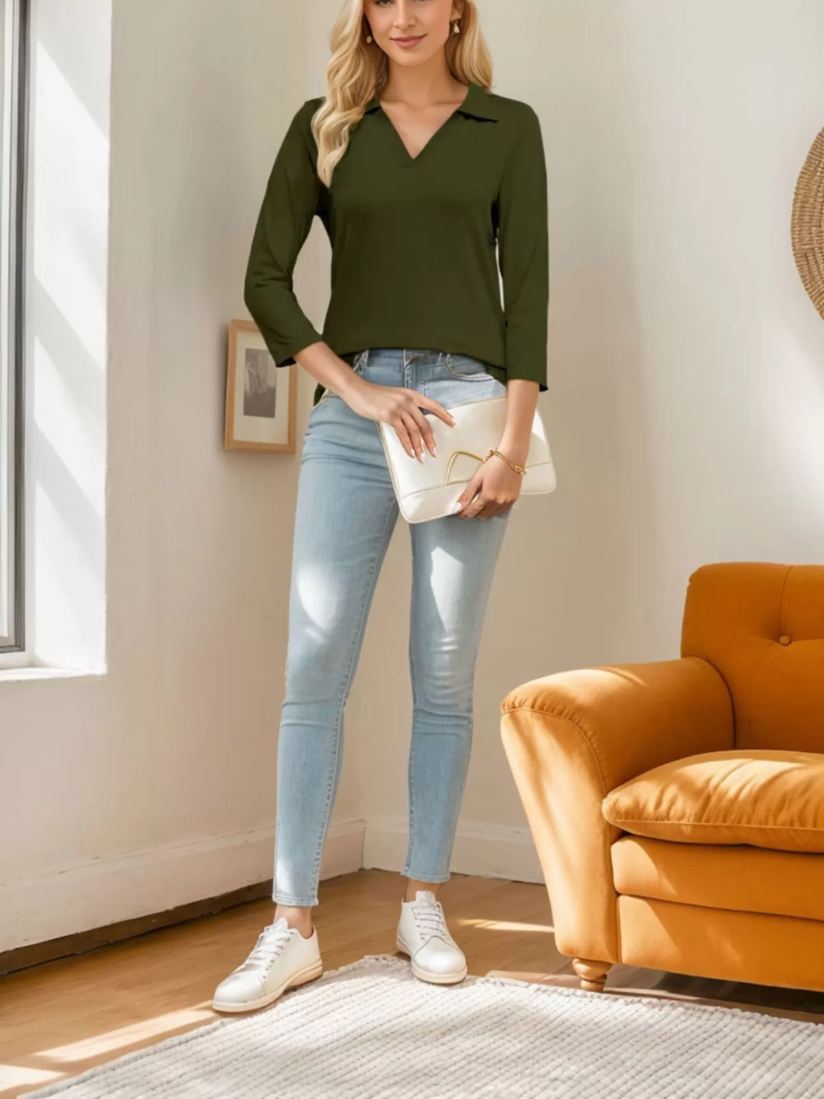 V-neck 3/4 Sleeve Blouse, 6 of 6
