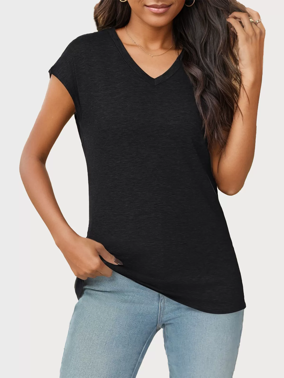 Soft Classic Basic Casual V-neck Short Sleeve T-shirt, 1 of 6