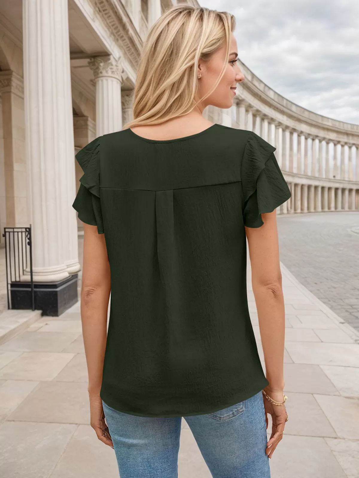 Round Neck Flounce Short Sleeve Blouse, 2 of 6