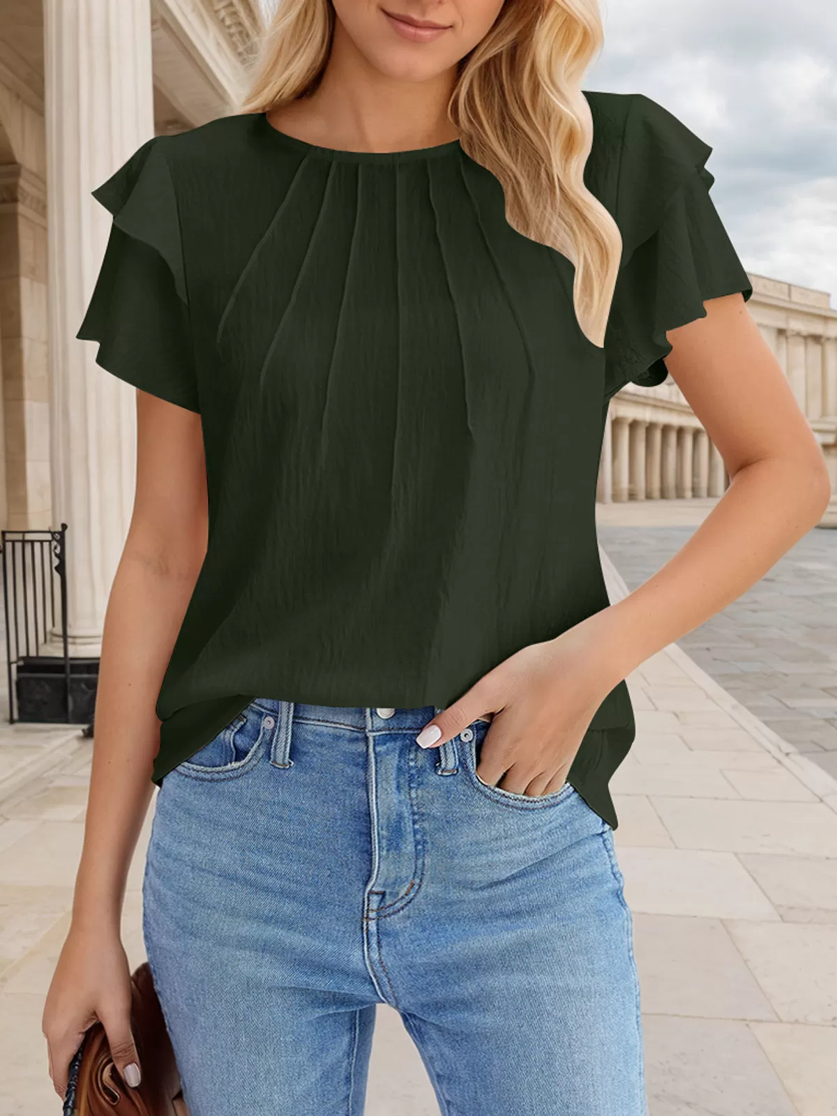 Round Neck Flounce Short Sleeve Blouse, 6 of 6