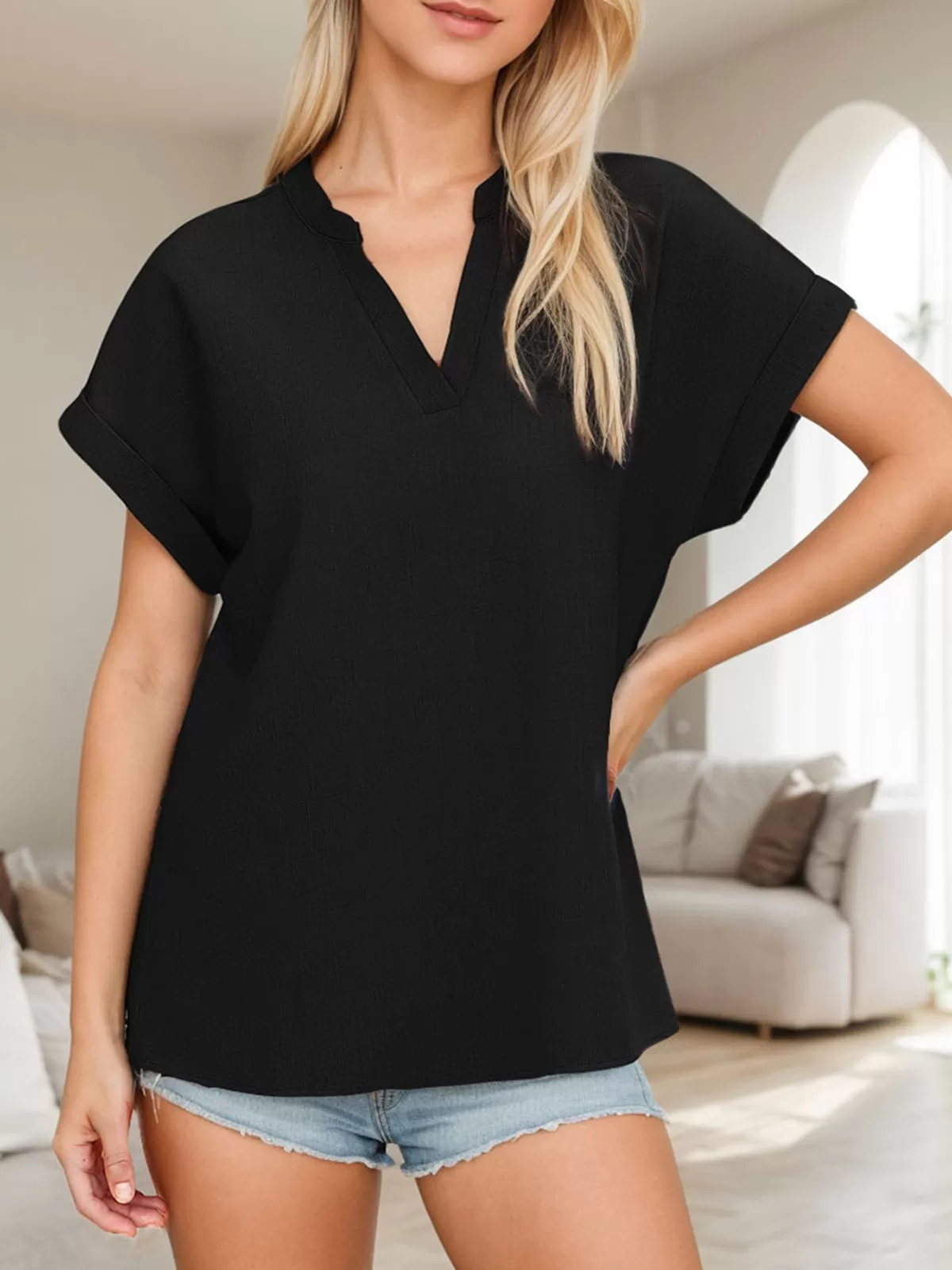 V-neck Short Sleeve Blouse, 2 of 6