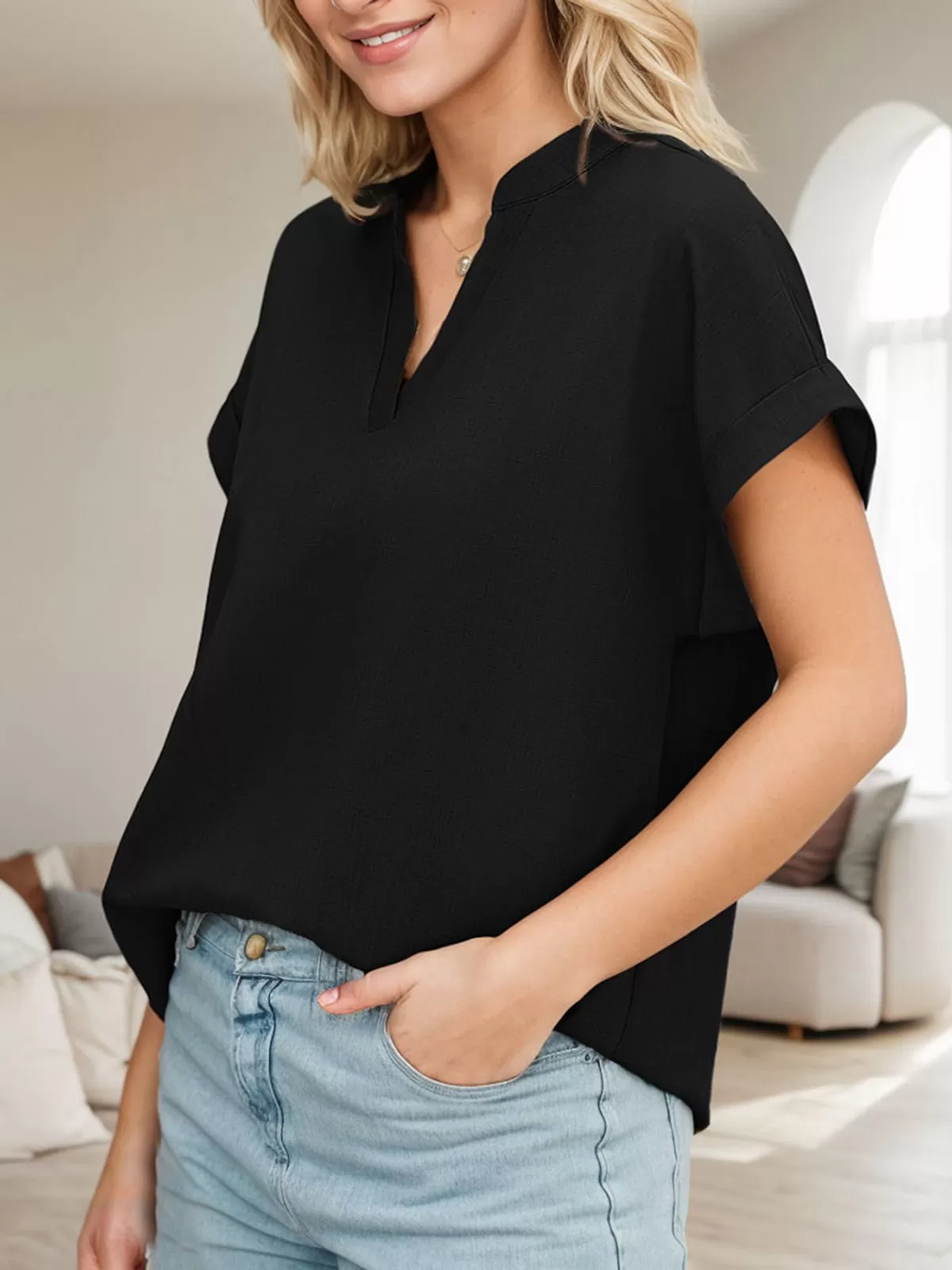 V-neck Short Sleeve Blouse, 4 of 6