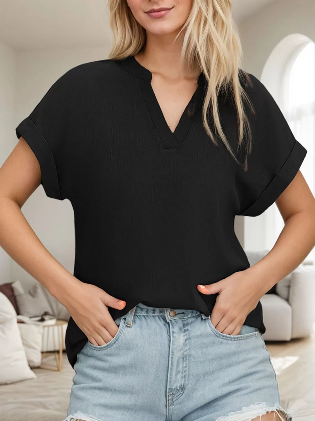 V-neck Short Sleeve Blouse, 6 of 6