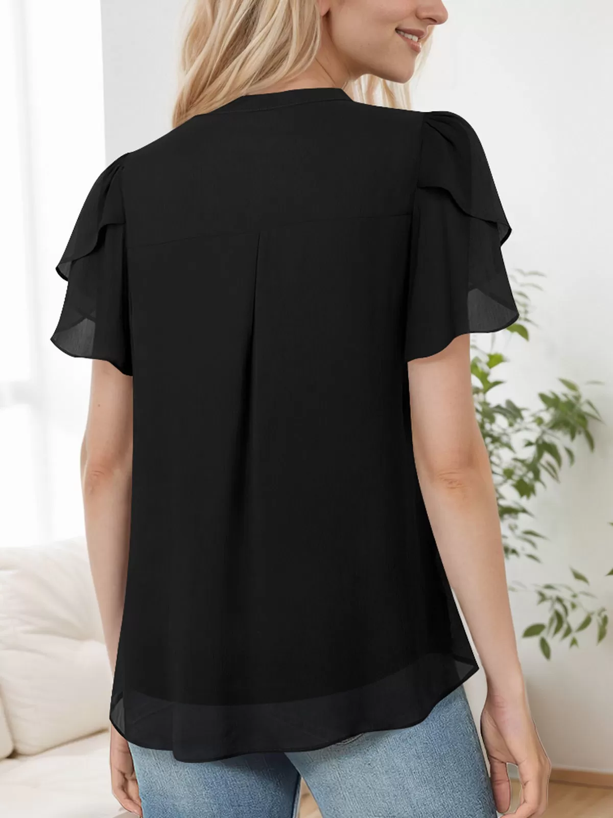 V-neck Flounce Short Sleeve Blouse, 2 of 5