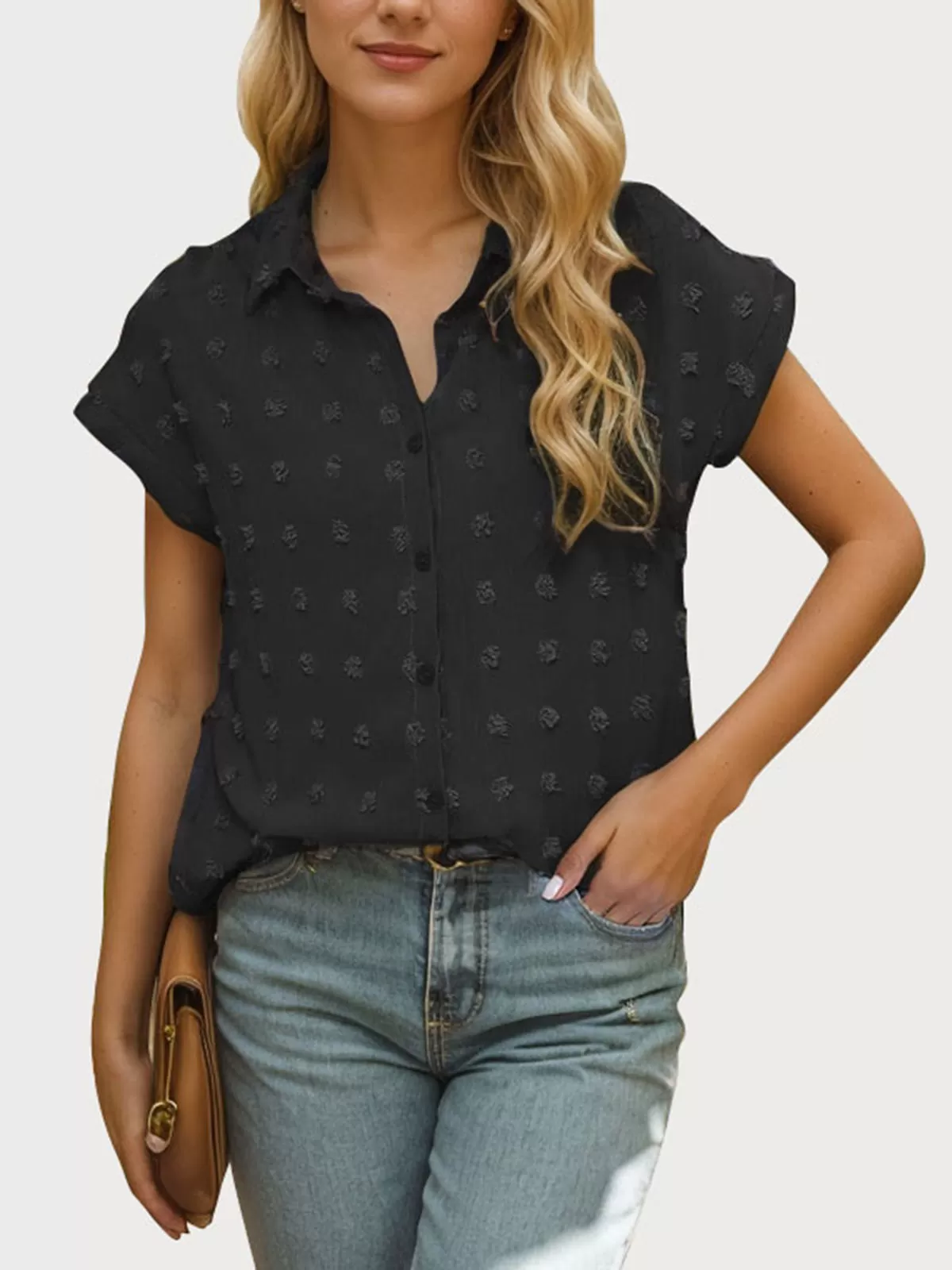 Lapel Button Down Shirt Chiffon Blouse, 1 of 5