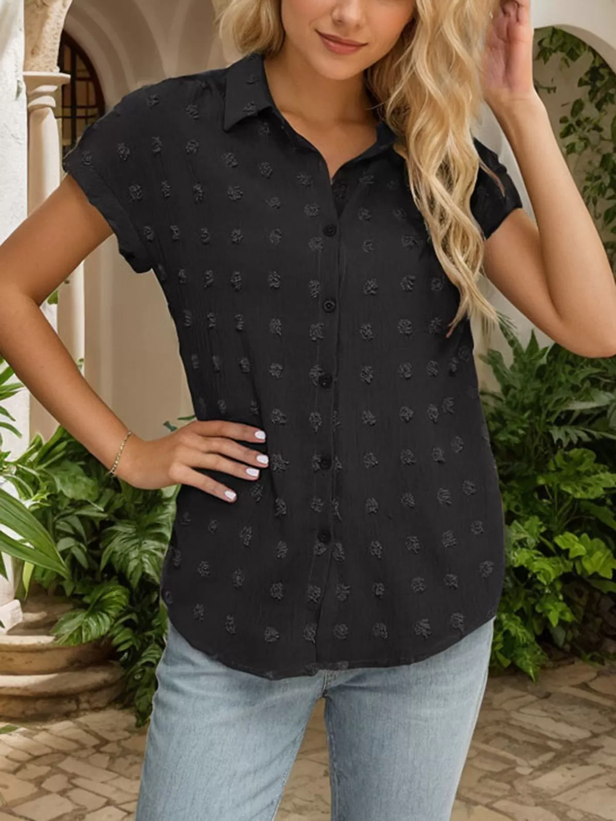 Lapel Button Down Shirt Chiffon Blouse, 4 of 5