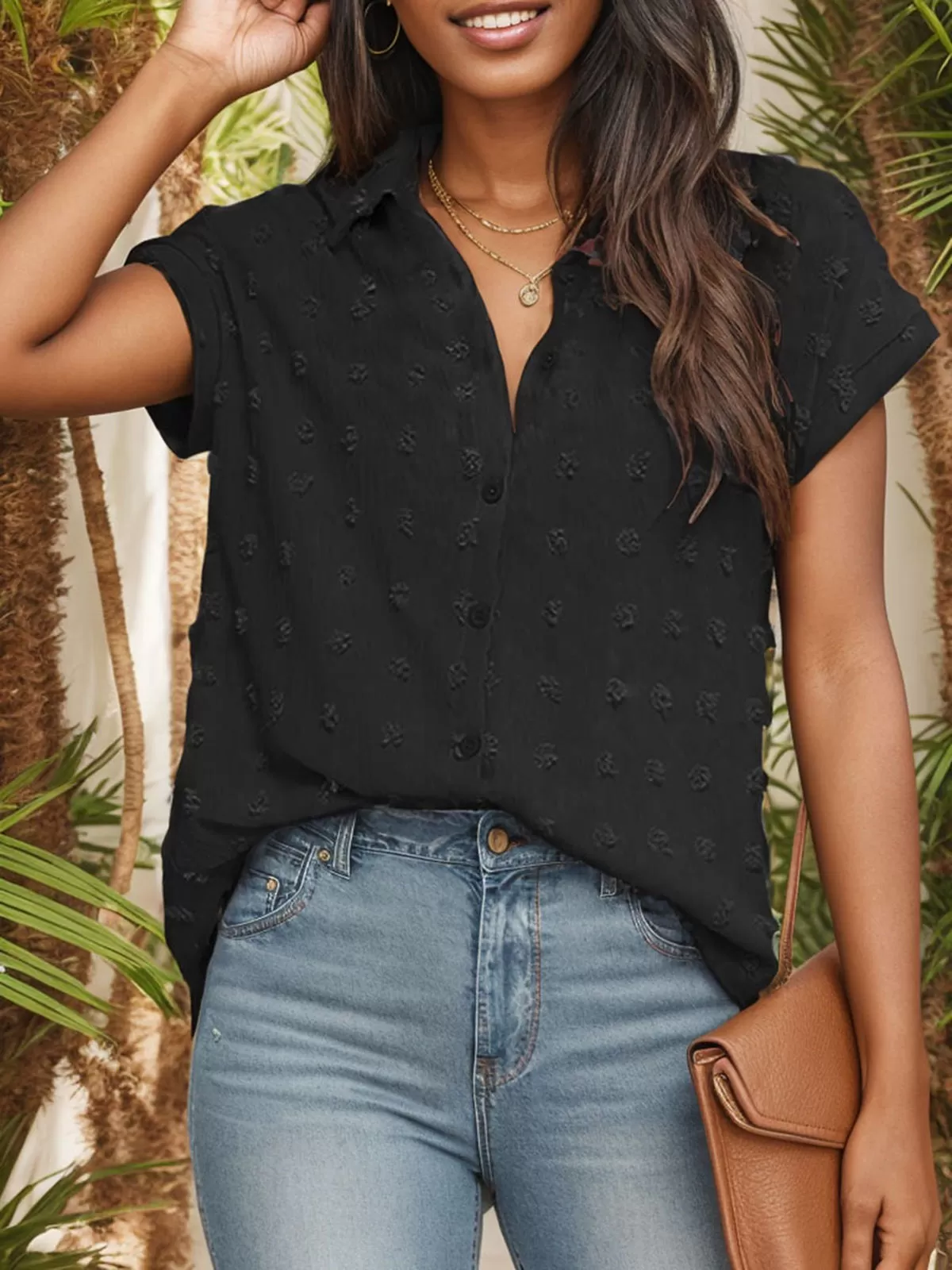 Lapel Button Down Shirt Chiffon Blouse, 5 of 5