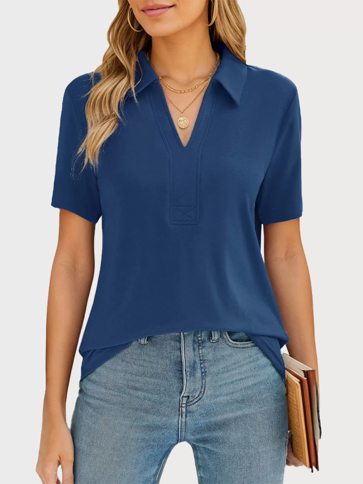 Lapel V-neck Polo Shirts Collared T-shirt, 1 of 6