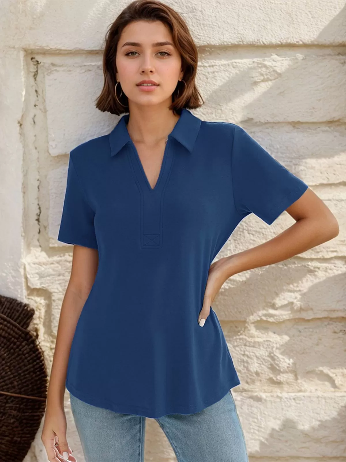 Lapel V-neck Polo Shirts Collared T-shirt, 4 of 6