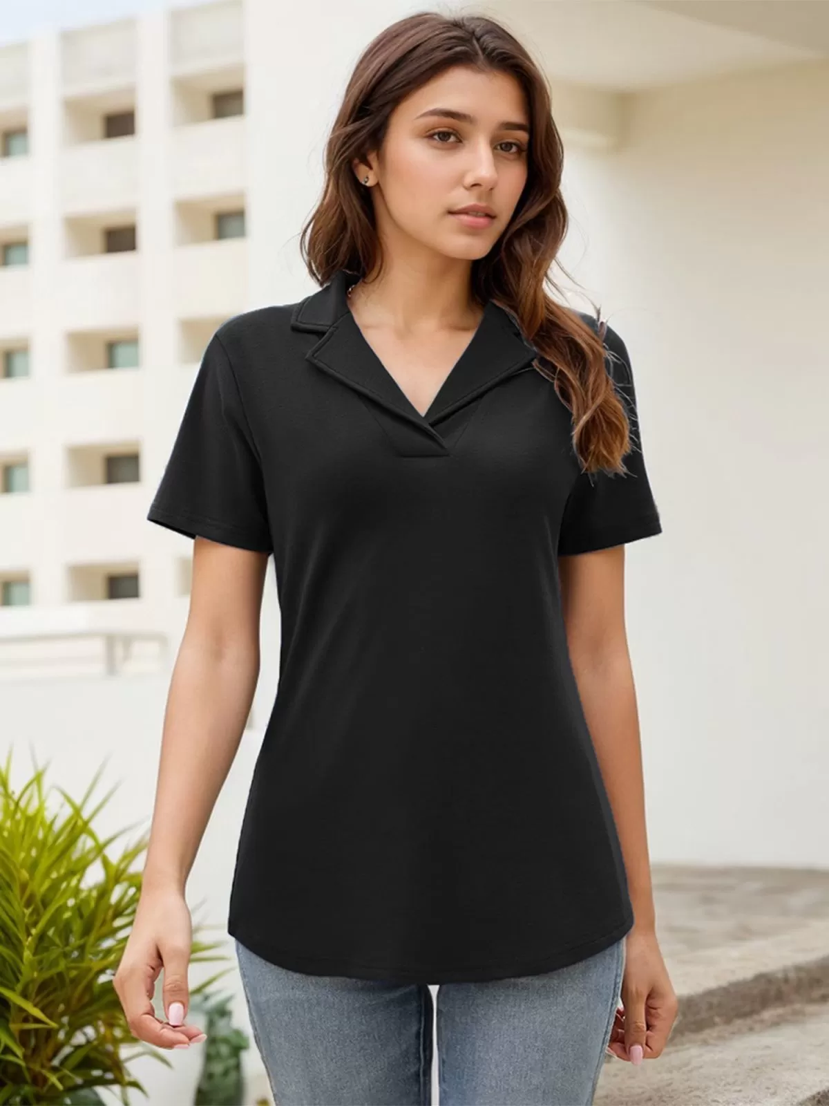 Lapel Collar V-neck Short Sleeve Blouse, 2 of 6