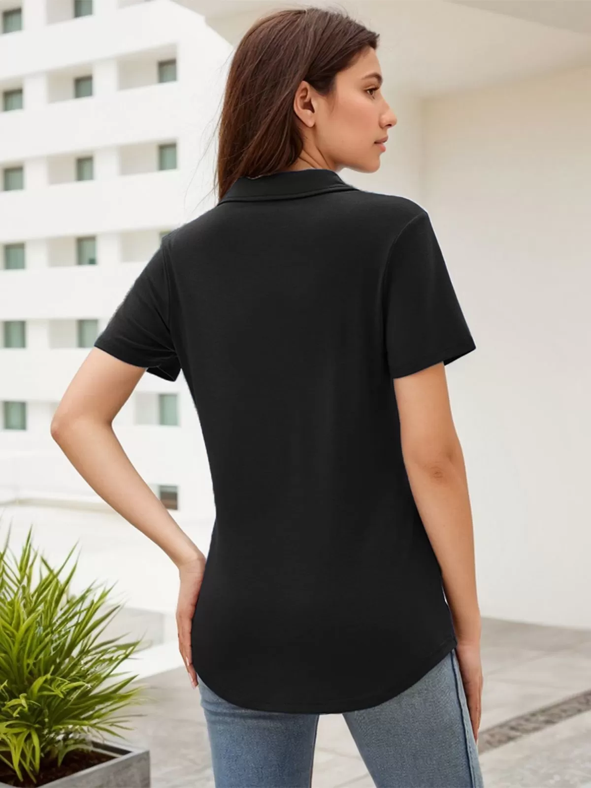 Lapel Collar V-neck Short Sleeve Blouse, 5 of 6