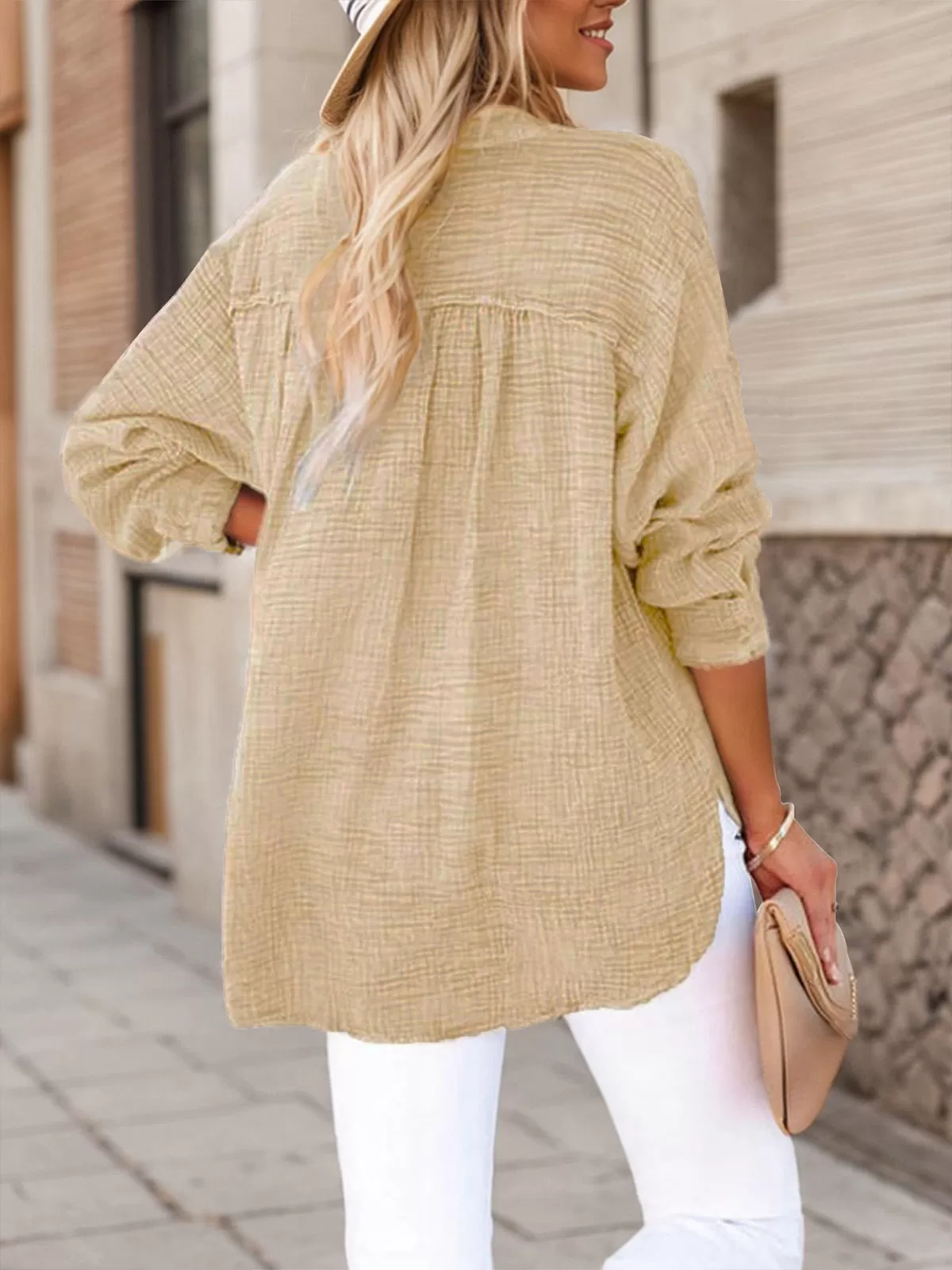 Solid V-neck Long Sleeve Blouse, 3 of 4