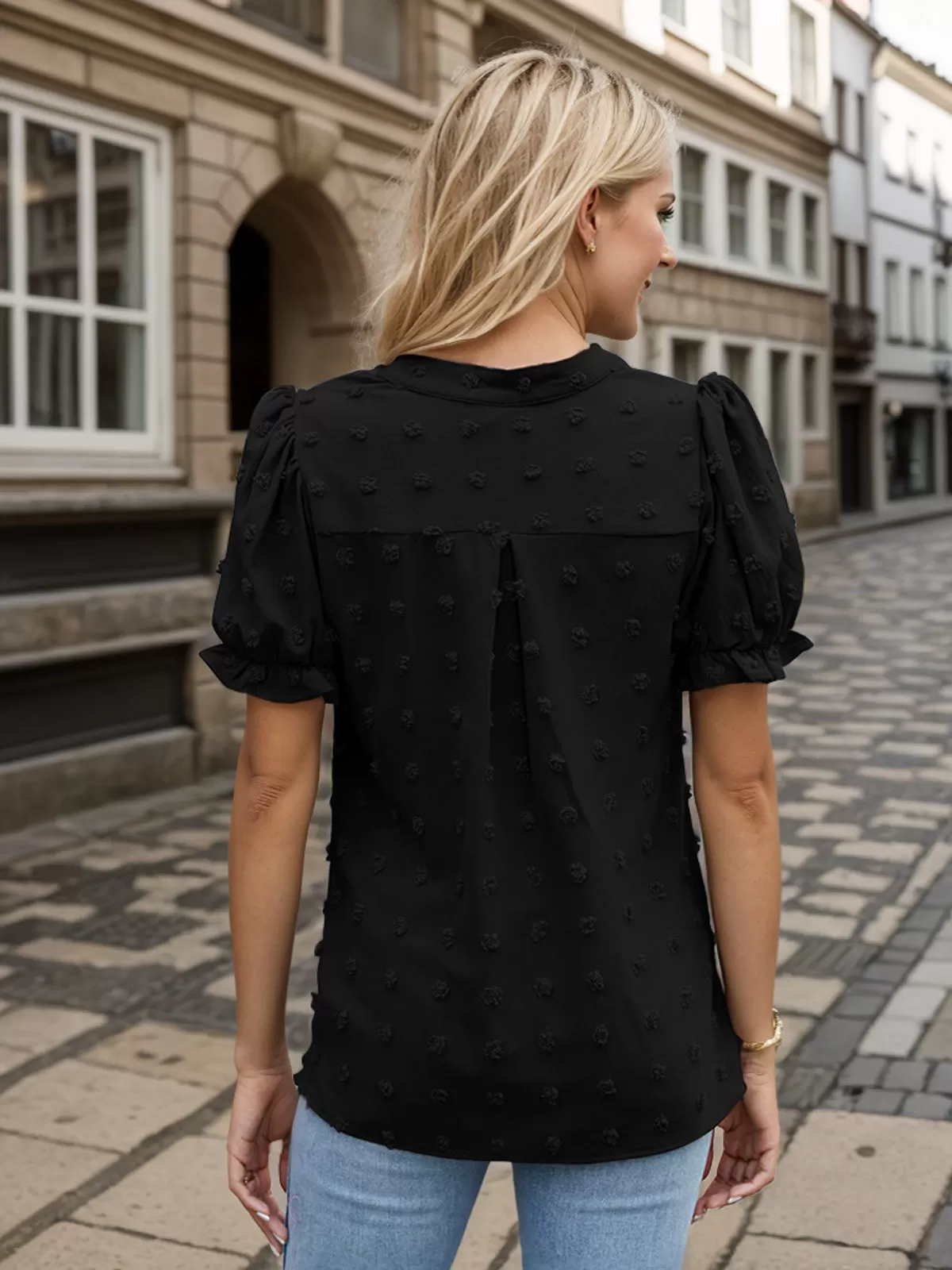 V-neck Lantern Short Sleeve Blouse, 2 of 6