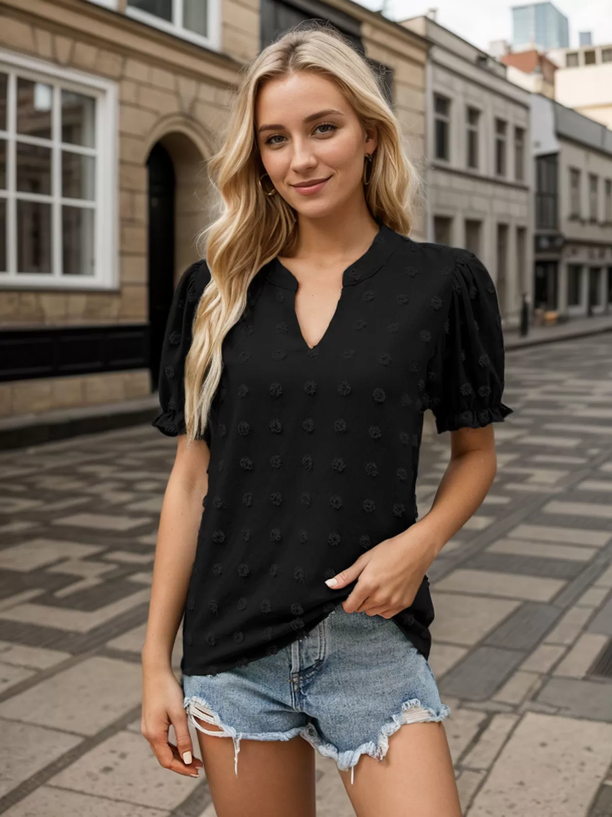 V-neck Lantern Short Sleeve Blouse, 4 of 6