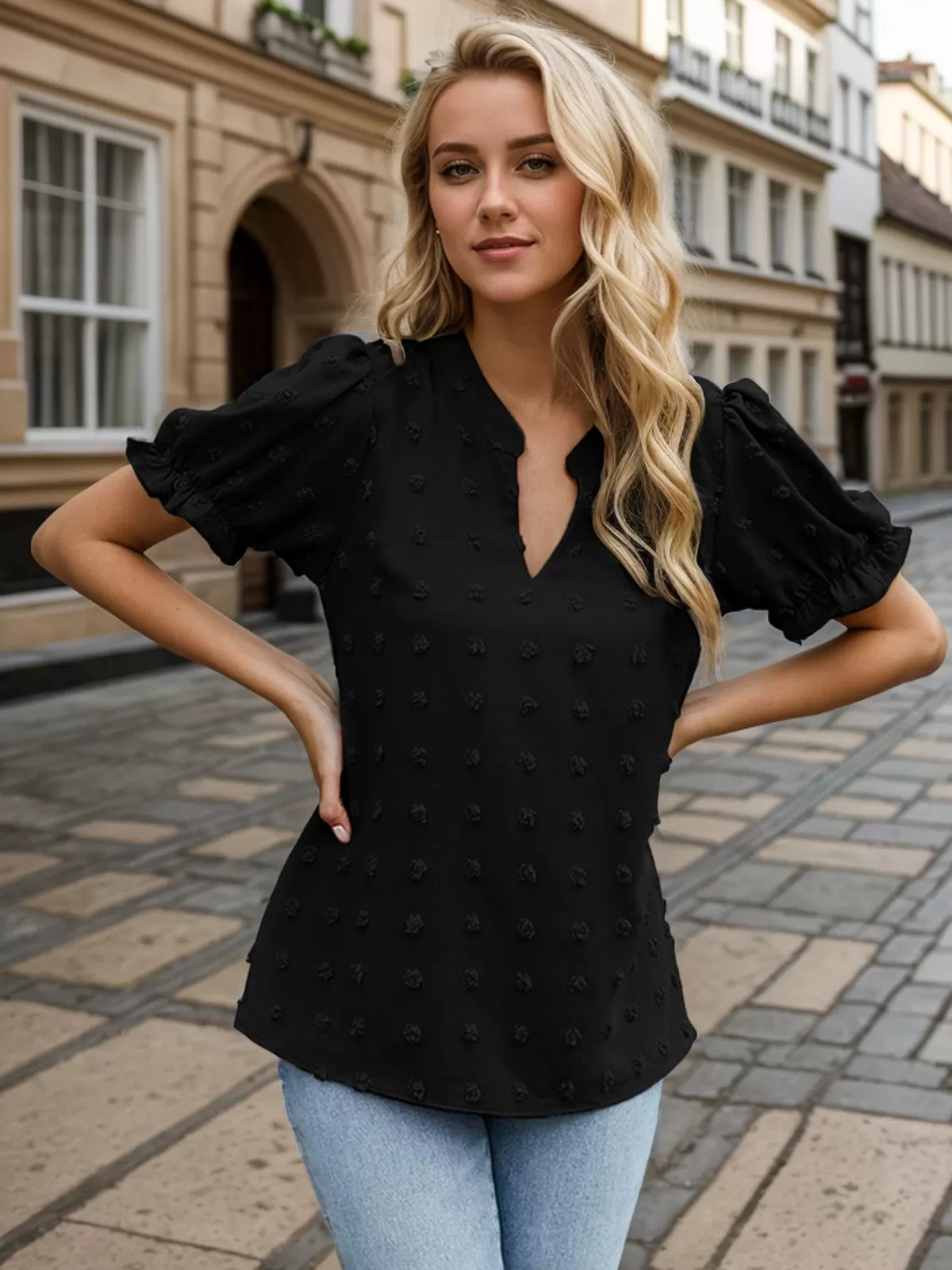 V-neck Lantern Short Sleeve Blouse, 5 of 6