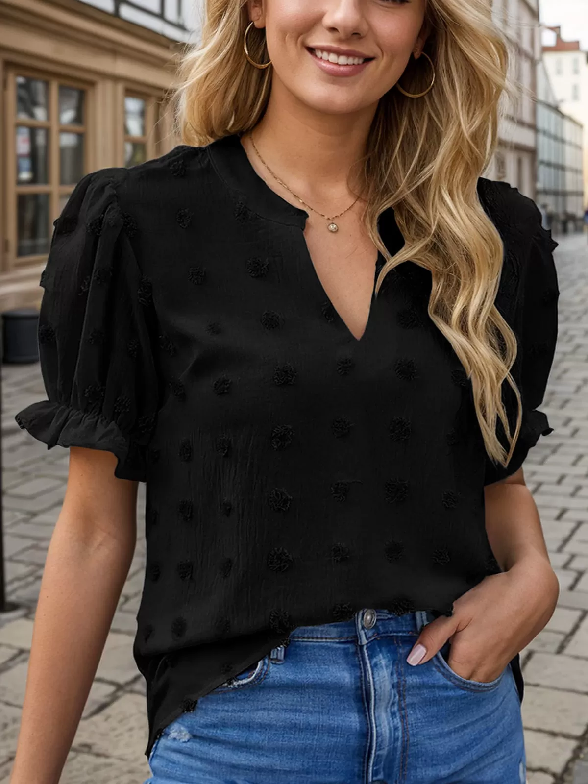 V-neck Lantern Short Sleeve Blouse, 6 of 6