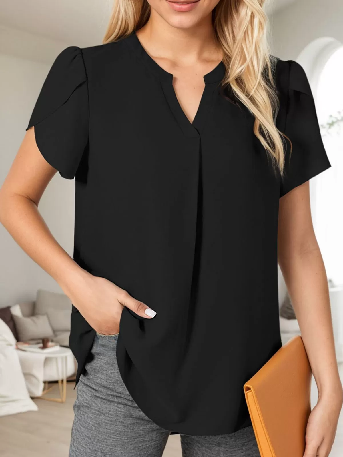V-neck Petal Short Sleeve Blouse, 2 of 4