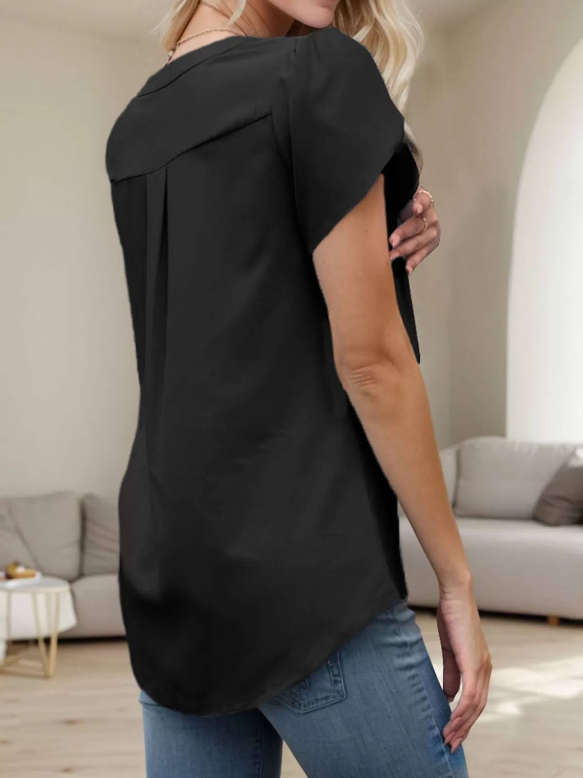 V-neck Petal Short Sleeve Blouse, 3 of 4