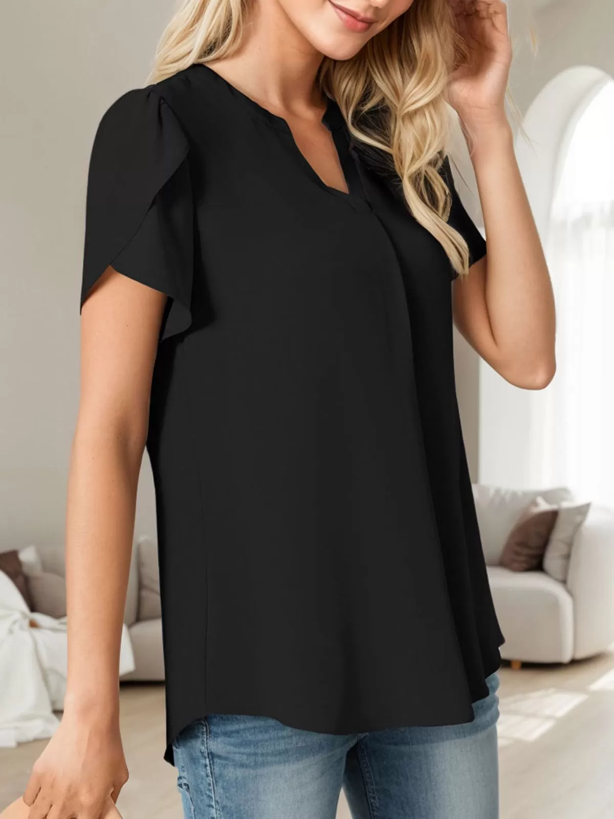 V-neck Petal Short Sleeve Blouse, 4 of 4