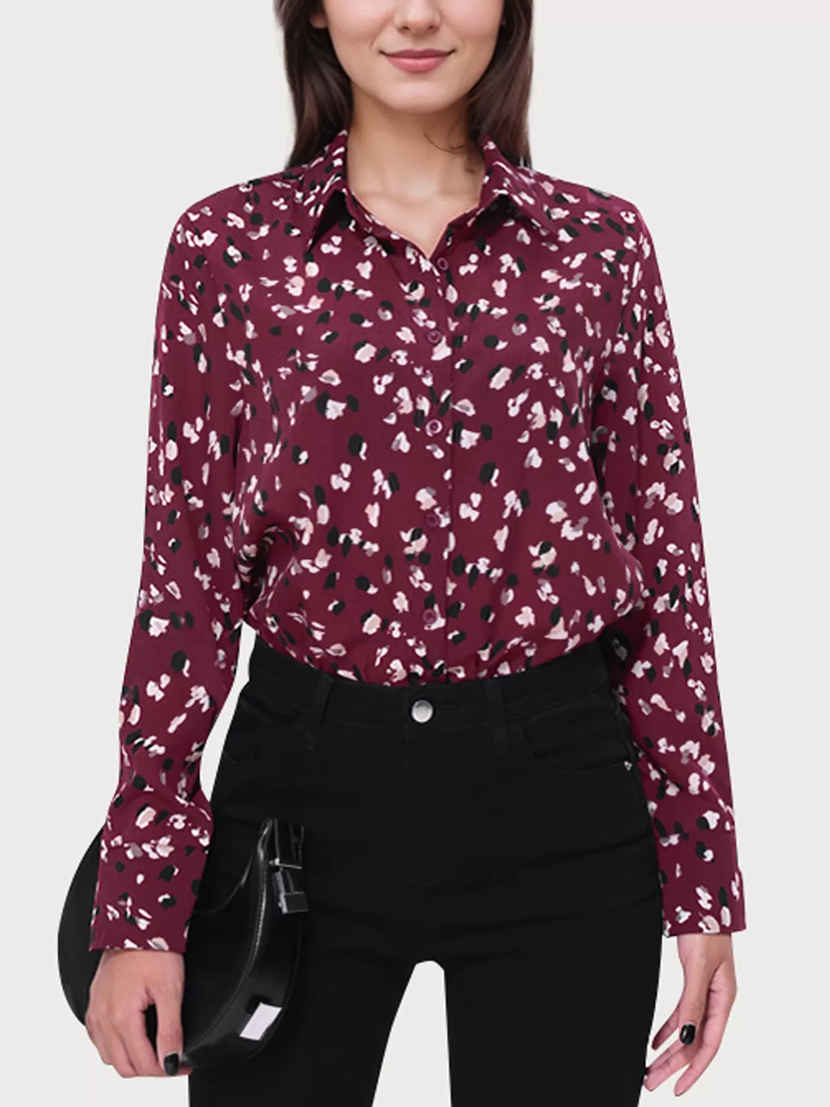 Leopard Lapel Long Sleeve Blouse, 1 of 6