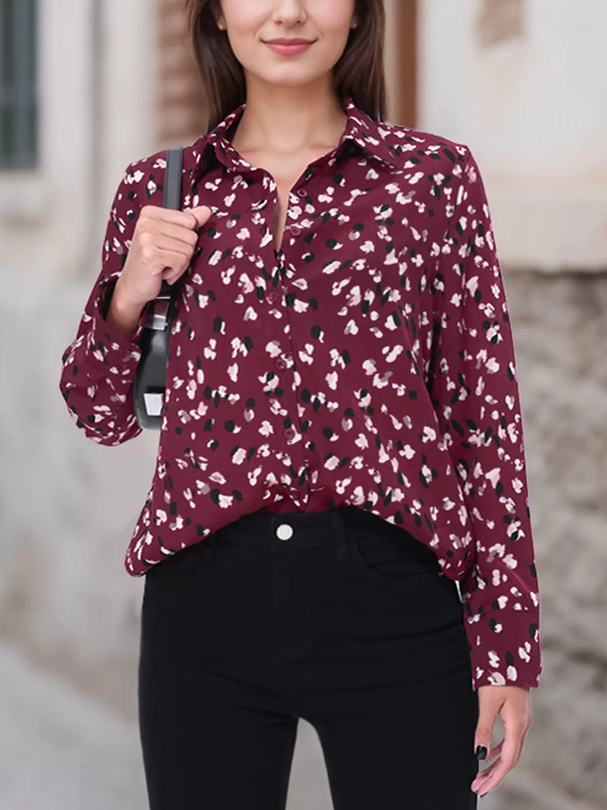 Leopard Lapel Long Sleeve Blouse, 3 of 6
