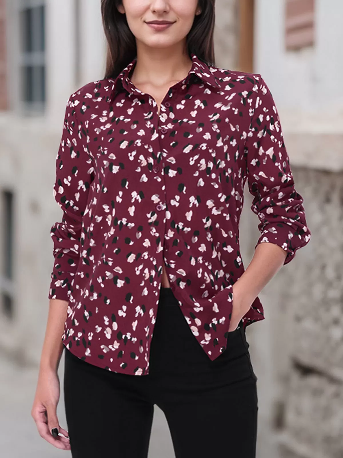 Leopard Lapel Long Sleeve Blouse, 5 of 6