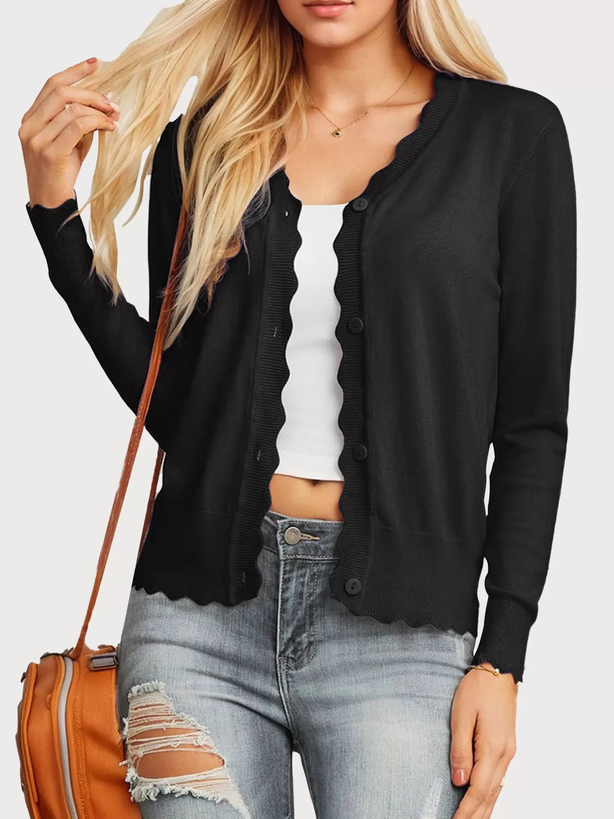 V-neck Long Sleeve Woolen Cardigan, 1 of 5