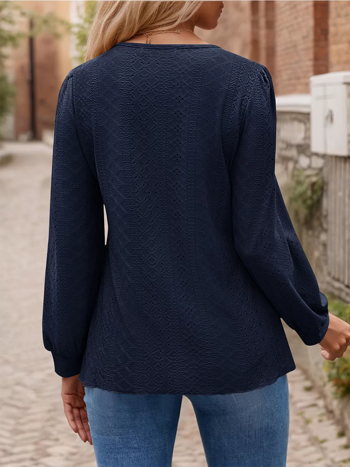 Round Neck Puff Long Sleeve Knit Blouse, 4 of 5