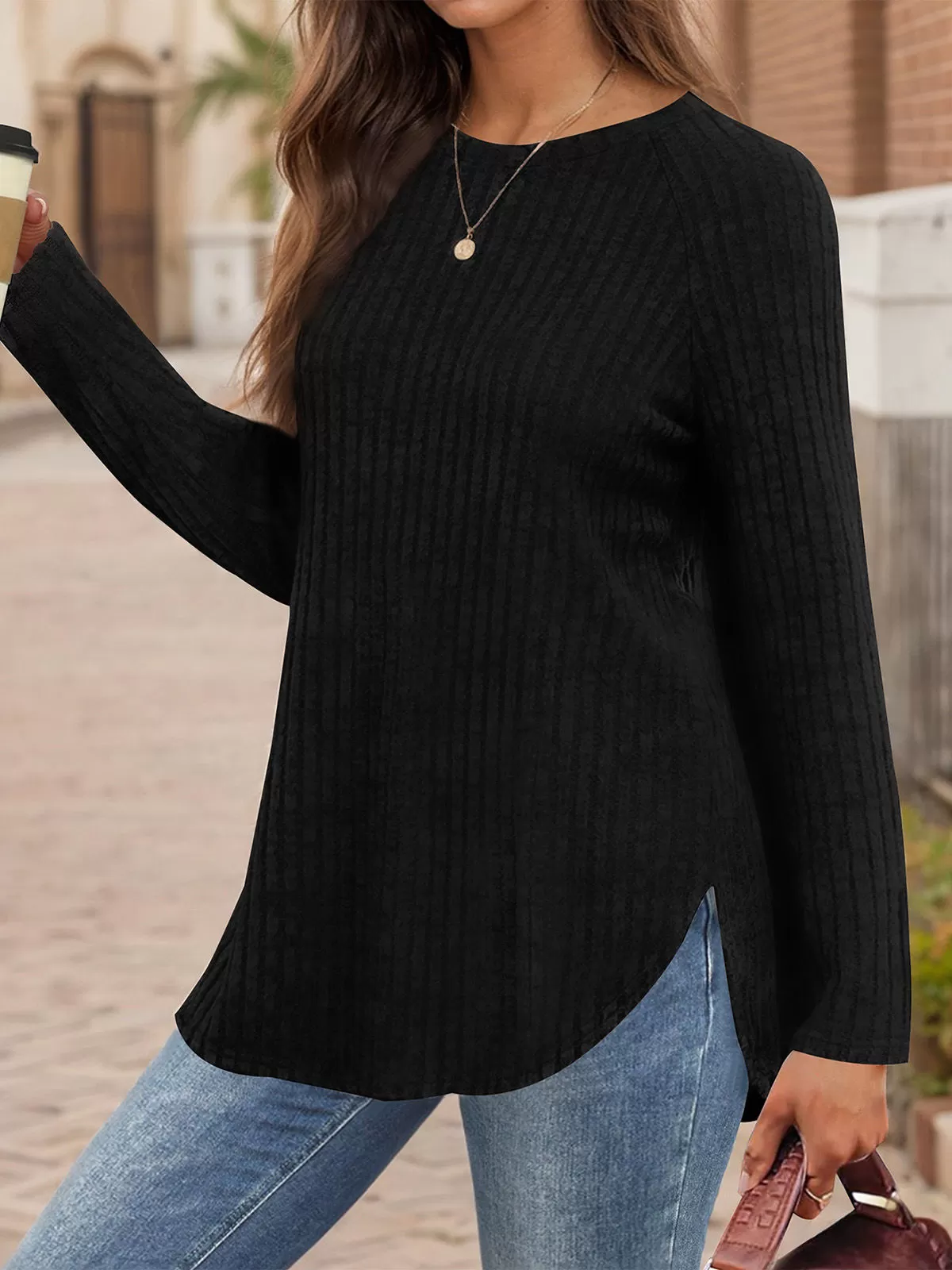 Round Neck Raglan Long Sleeve Knit Sweater, 2 of 5