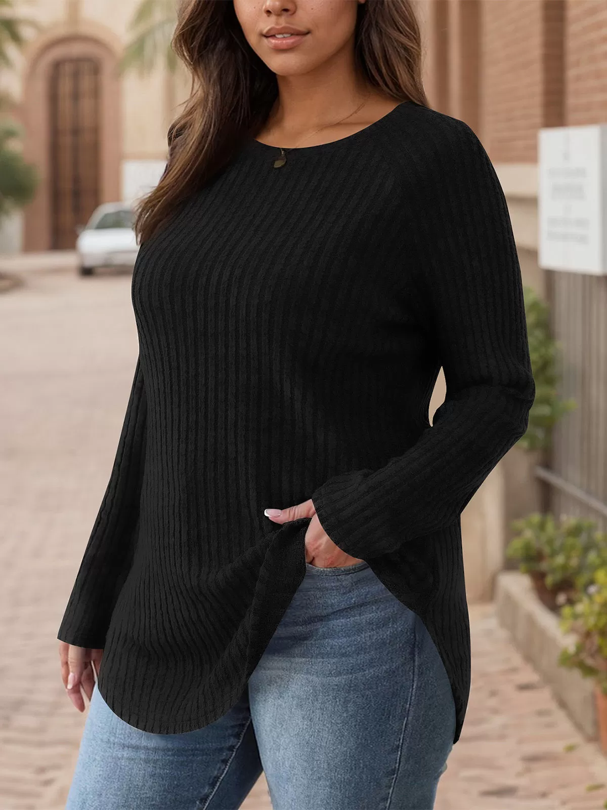 Round Neck Raglan Long Sleeve Knit Sweater, 3 of 5