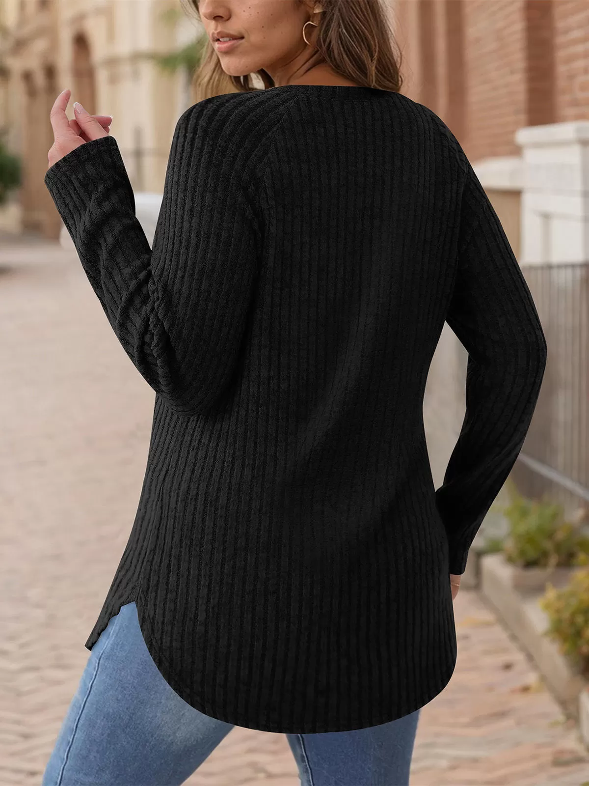 Round Neck Raglan Long Sleeve Knit Sweater, 4 of 5