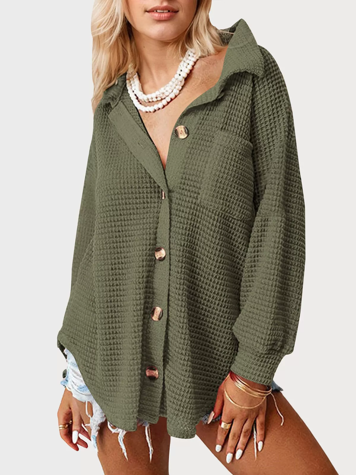 Lapel Long Sleeve Knit Blouse, 1 of 5