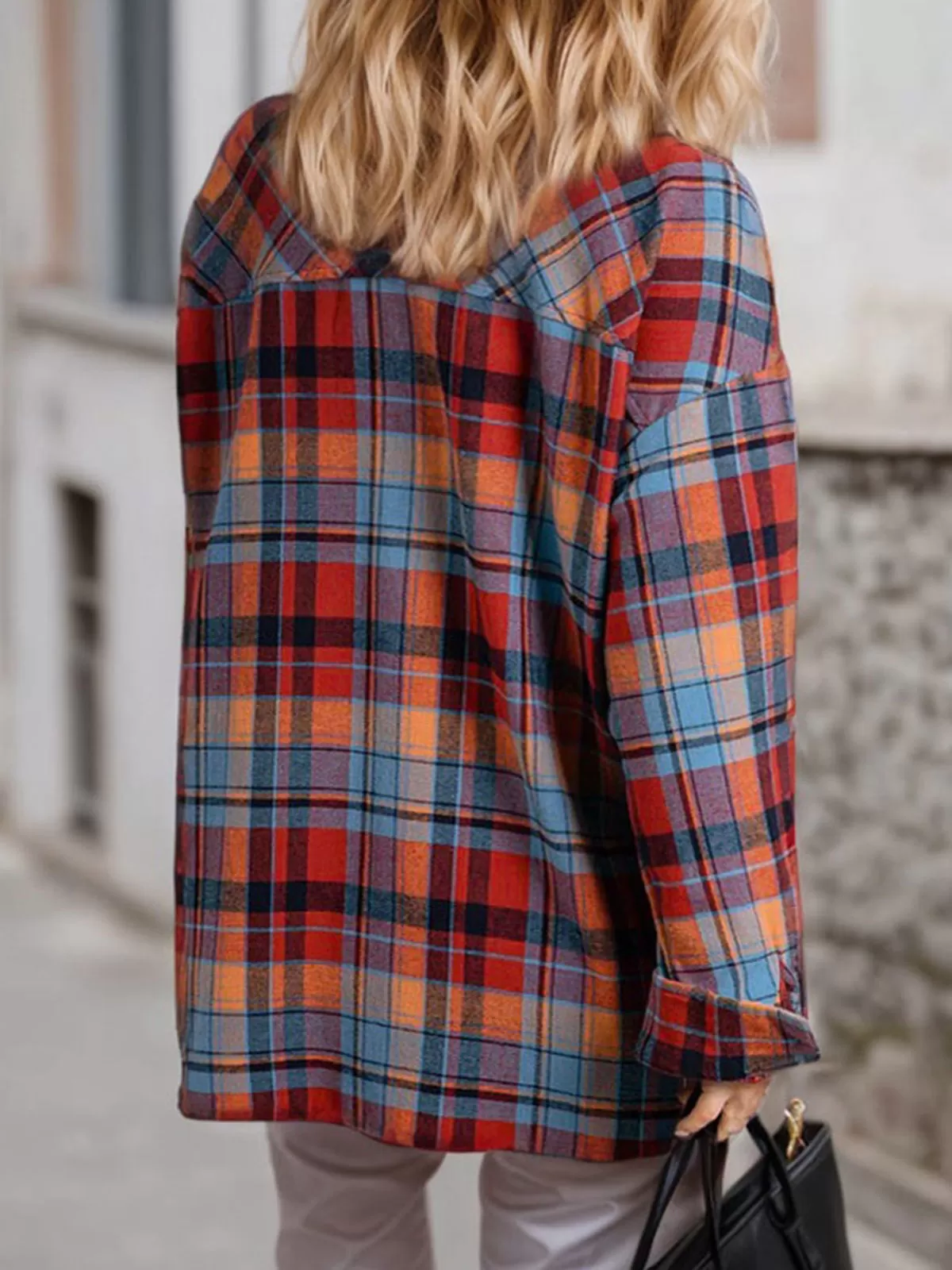 Plaid Lapel Shirt Long Sleeve Blouse, 3 of 4