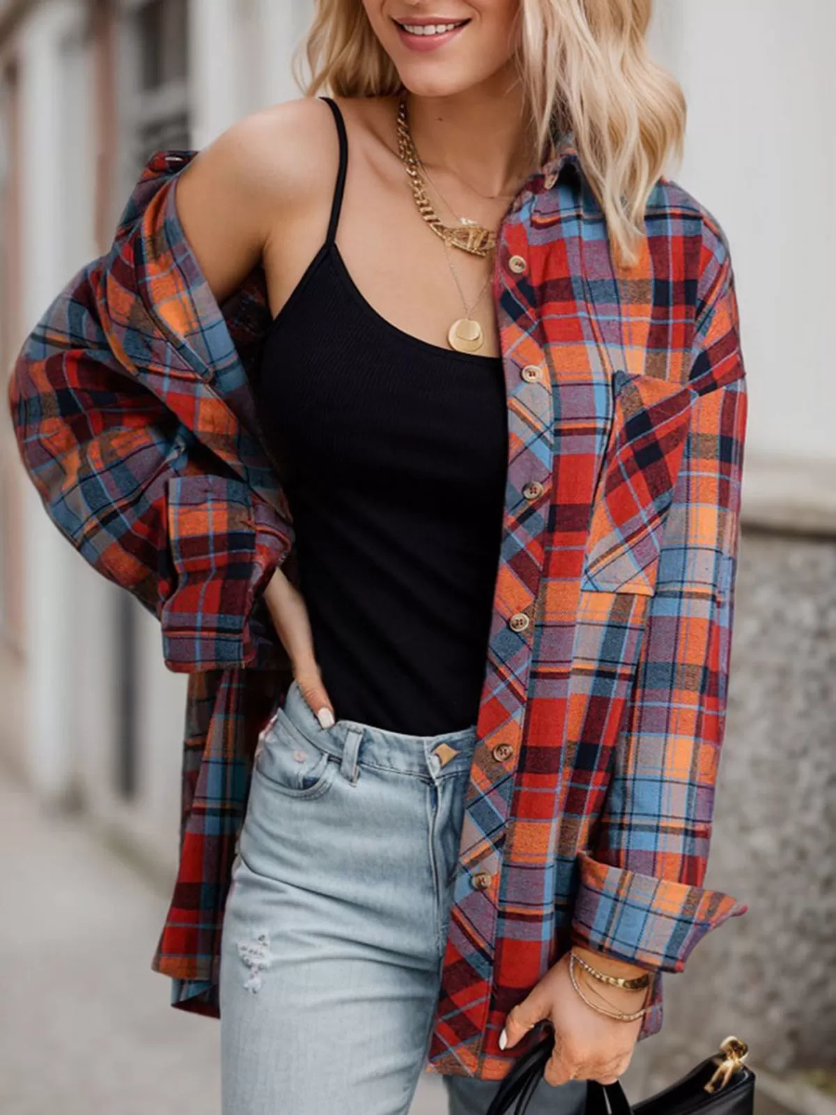 Plaid Lapel Shirt Long Sleeve Blouse, 4 of 4