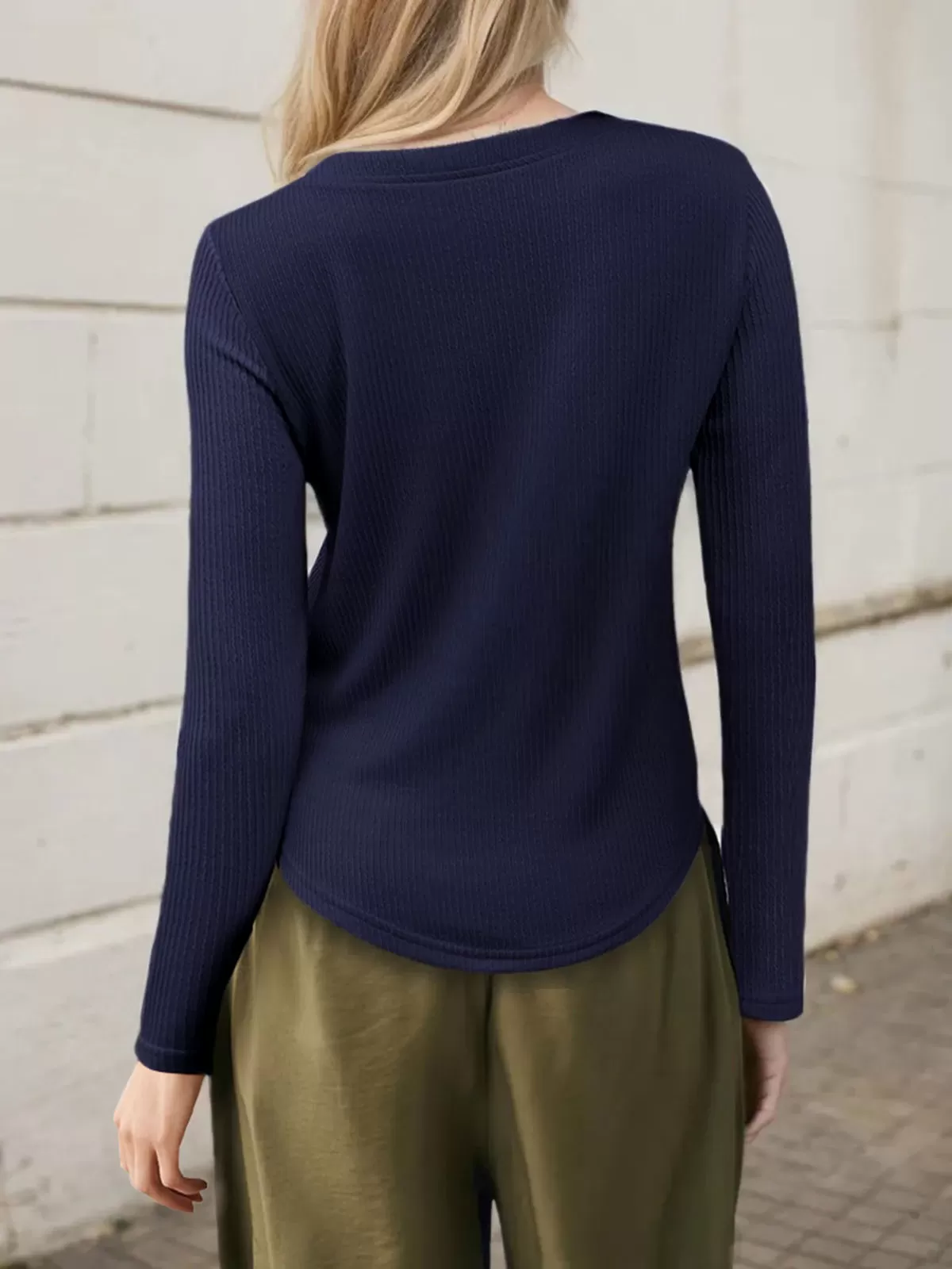 Round Neck Button Down Long Sleeve T-shirt, 3 of 5