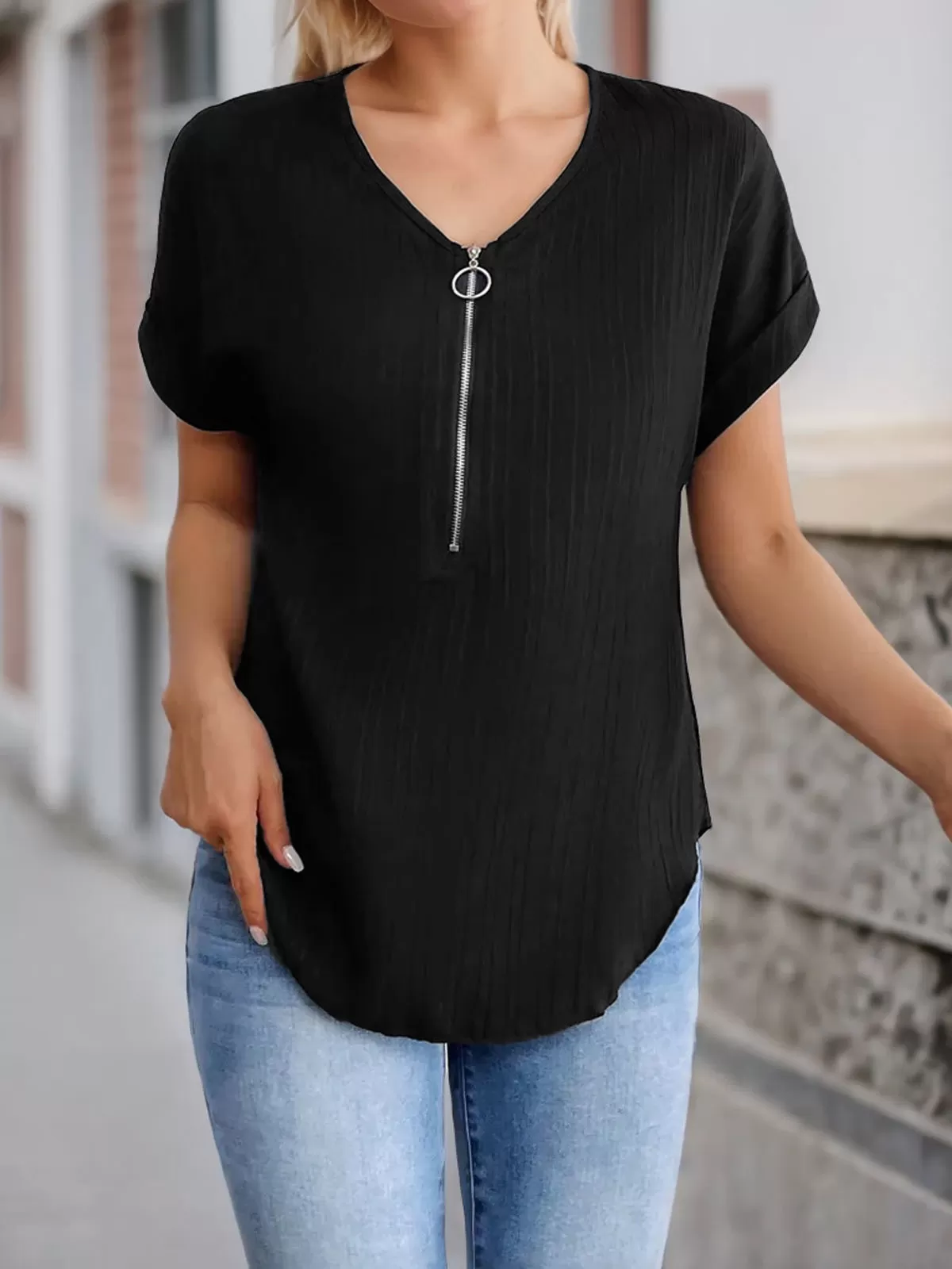 Half Zipper Batwing Sleeve Blouse, 3 of 7