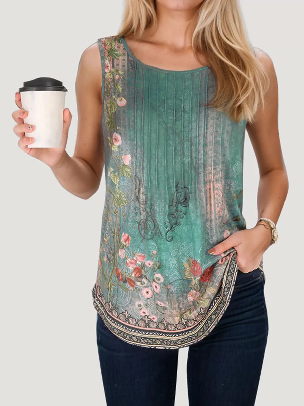 Plants Pleated Scooped Neck Tank, 1 of 5