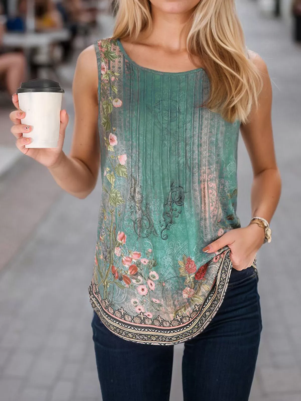 Plants Pleated Scooped Neck Tank, 2 of 5